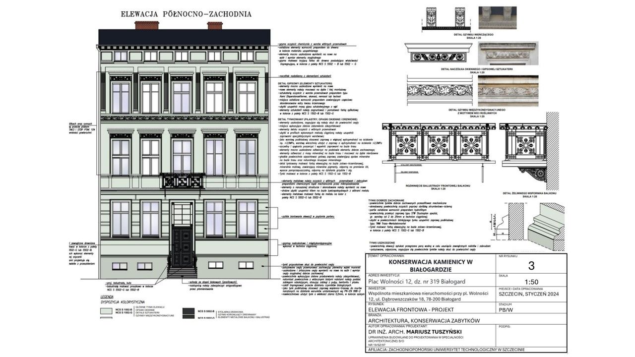 Kamienica w Białogardzie, projekt, grafika, rys.3
