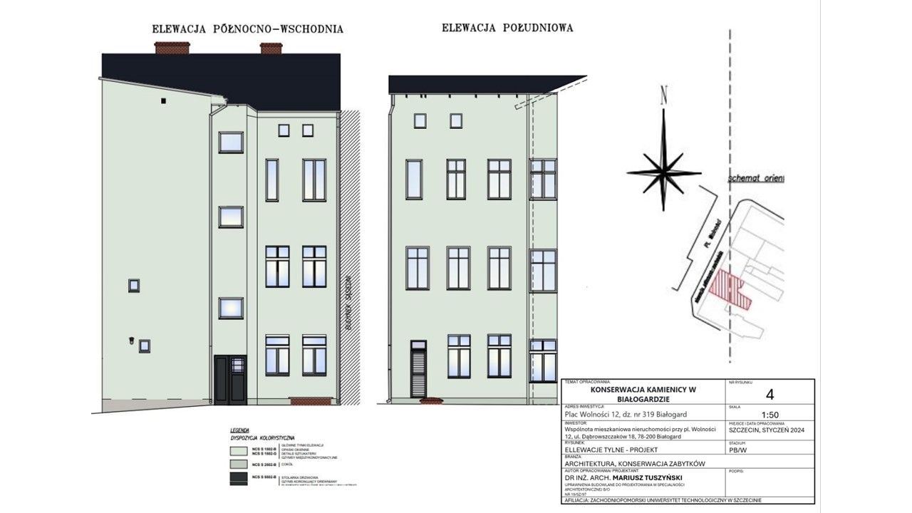 Kamienica w Białogardzie, projekt, grafika, rys.4