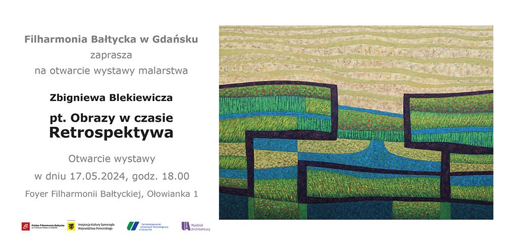 Plakat: opis wystawy, tytuł, grafika z perspektywą - pola