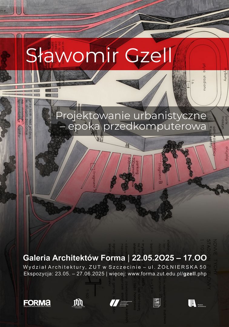Plakat wystawy, grafika, szkic, urbanistyczny z napisami